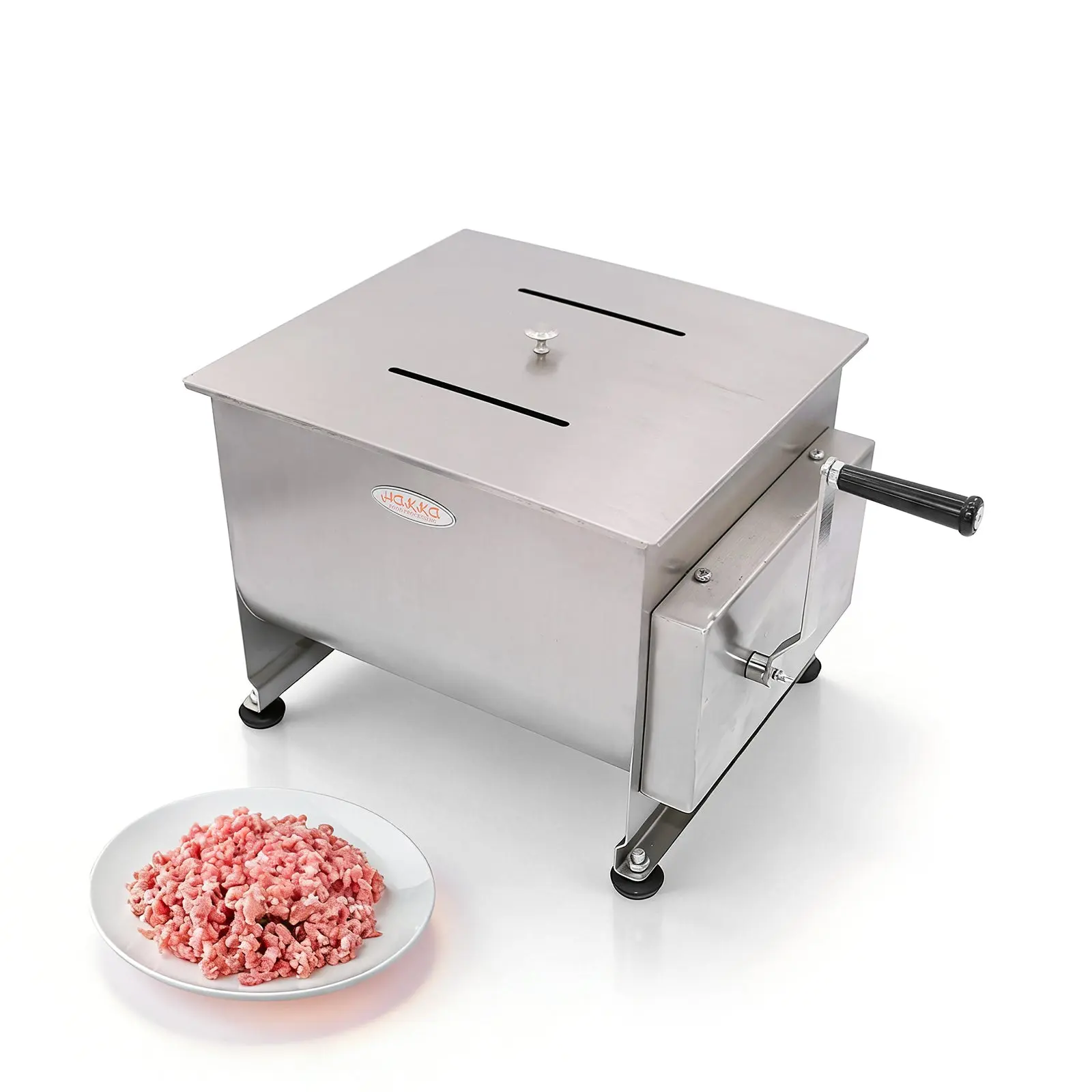 Hakka Stainless Steel Double-Axis Manual Meat Mixer with Removable Blades, Durable Gearbox, 15 lbs Per Cycle, 30L Capacity, Commercial Food Processing Equipment for Sausages, Burgers