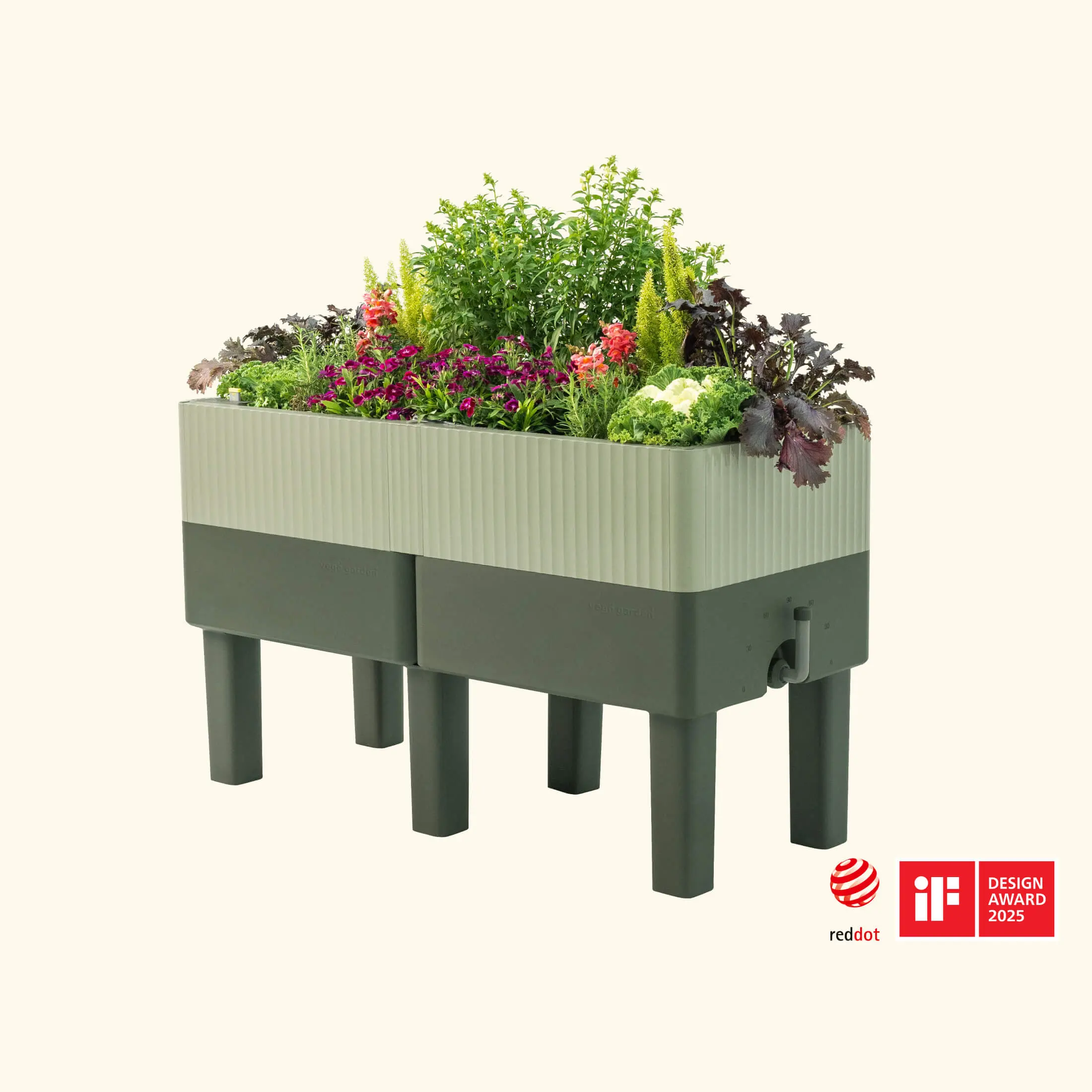 EZCube Self-Watering Planter 21" x 48" Elevated Sage Green Garden Pot with Self-Watering System for Low Maintenance Plants