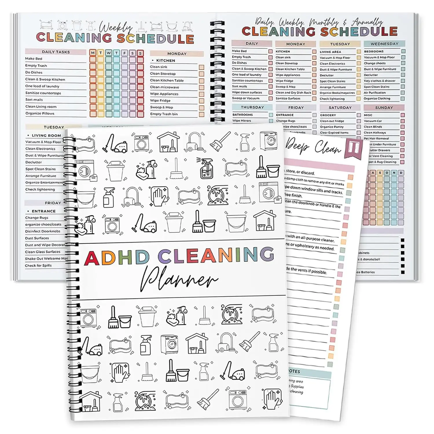 ADHD Cleaning Planner A4 Size Daily Weekly Monthly Schedule Checklist Notebook for Home Office Dorm Durable Cover Smooth Pages Office Stationery Essential Plannerbook