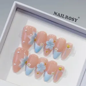 10pcs Handmade Press on Nails Middle Short Almond Nail Supplies, Cute Fake Nail Tips for Wedding Birthday Party Christmas Winter Fall