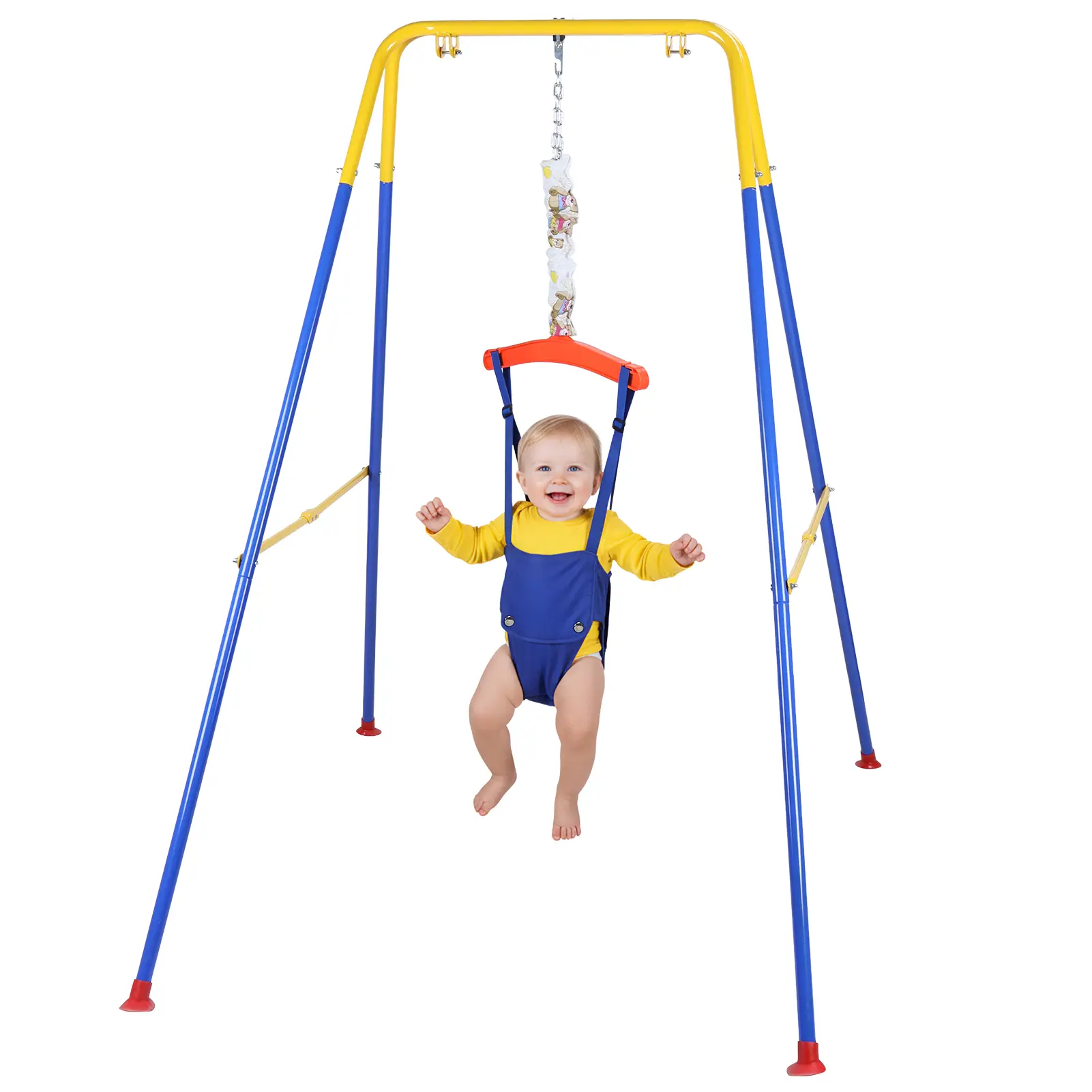 Explorinox 2-in-1 Baby Jumper with Stand, Indoor/Outdoor Toddler Swing Set with Adjustable Chain, Bouncer for 6-24 Months Boys/Girls, Easy to Assemble & Store