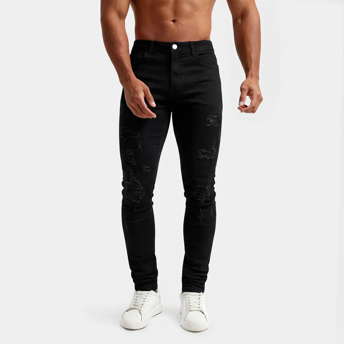 GINGTTO Men's Slim Fit Stretch Jeans Retro Ripped Flex Skinny Denim Pants Street Fashion Comfy Tapered Leg
