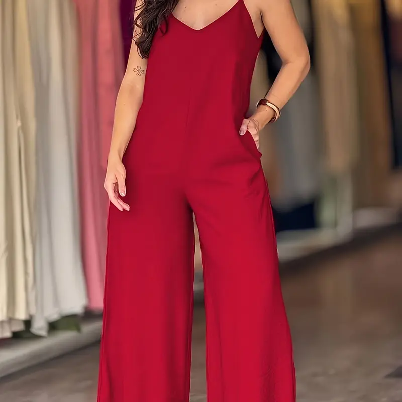 Women's Casual One-Piece Dress Pantsuit, Elegant Long Sleeve Lapel Neckline, Comfortable Loose Fit Overall for Everyday Wear & Office Use