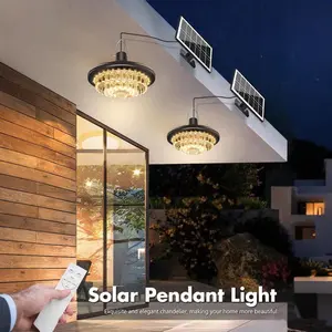248 LED(124 White&124 Warm) Solar Crystal Pendant Light With Motion Sensor&Remote Control, IP65 Waterproof, 3 Lighting Modes, Adjustable Color Temperature, Outdoor Solar Chandelier For Poolside, Garden, Campsite, Balcony, Corridor, Deck, Party,House