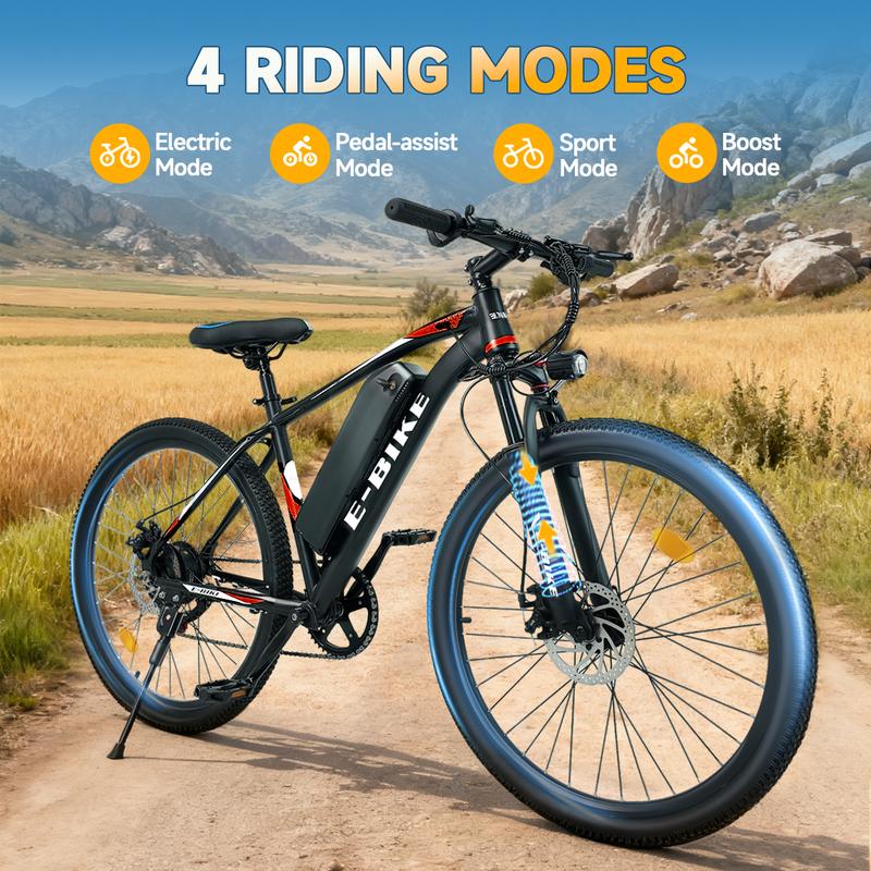 26 Inch Electric Bike, Peak 1500W Motor E-Bike, 28MPH Top Speed, 50-mile range Commuter-style Electric Bicycle, 576Wh battery, 7-speed shifting Front suspension Electric Mountain Bike