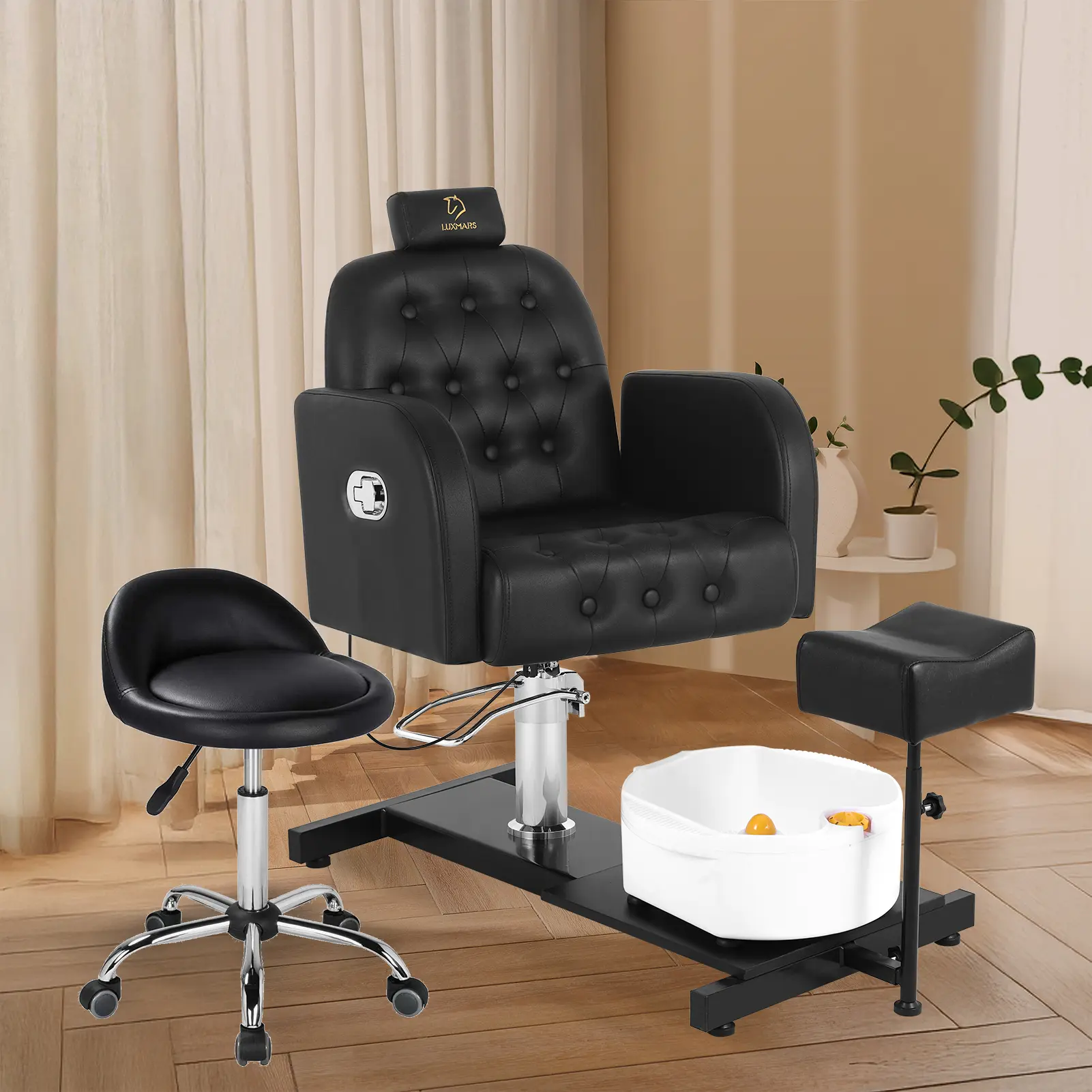 Beauty Salon Equipment Pedicure Spa Chair - 360° Rotation, Height Adjustable Pedicure Unit Station with Massage Footbath for Nail Techs