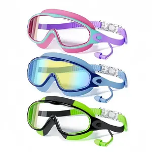 3 Pack Swimming Goggles, Kid Goggles with Earplugs Large Frame Anti-Fog/UV Wide View Swim Goggles, Swim Glasses,Earplugs & Nose Clip Included. Boys & Girls 3-14