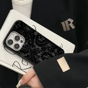 Black Lace Pattern TPU Phone Case for iPhone 17 16 15 14 13 12 11 XS AIR Pro Max Plus & Galaxy Z Flip 3 4 5 6 7, Shockproof Protection, Leather-Like Touch, Raised Lens Edges to Protect Camera, Black Friday & Perfect for Couples Gifting & Personal Use