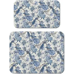 Dish Drying Mat for Kitchen Counter 2 Pack with Non-Slip Rubber Backing - Heat-Resistant Absorbent Coffee Bar Mat, Dish Rack Mat, Blue Flower and Bird Dish Drying Mats 18X24+19.5X12 Inch Generic