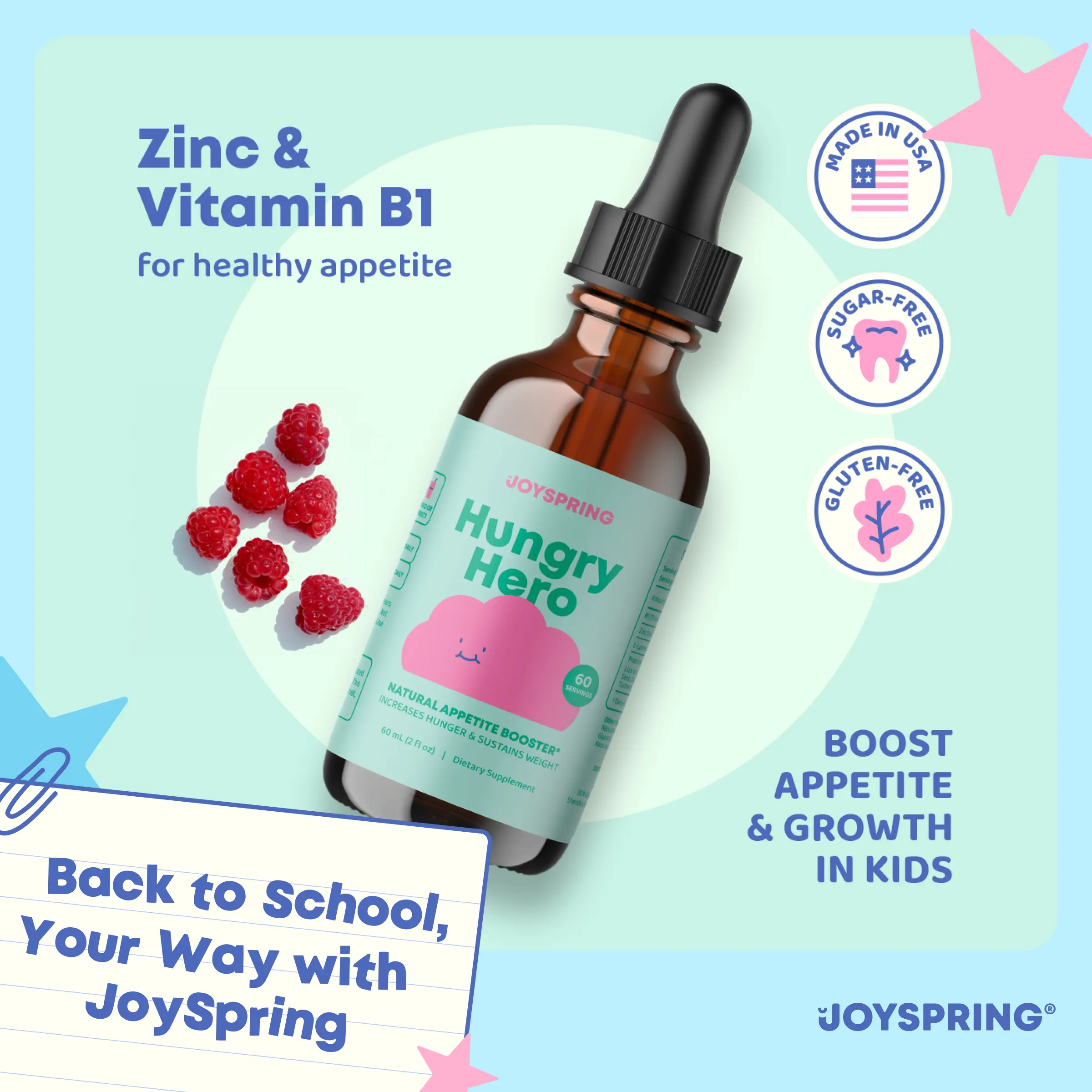 JoySpring Hungry Hero Multivitamins with B Vitamins, Zinc and L-Lysine Supplement for Optimal Health Nutrition
