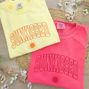 Sunkissed Embroidered Comfort Colors Shirt, Spring tee, Summer shirt, Beach Lover Embroidered Shirt, Sunkissed Tee, Trendy Oversize shirt
