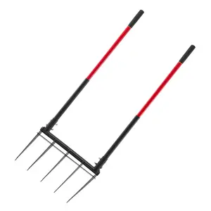 VEVOR Broad Fork,  5-Tine Pitchfork with Dual Fiberglass Handles, Heavy Duty Garden Fork , Ergonomic U-Shaped Design Broadfork Hand Tiller, Gardening Tool for Composting Transplanting Aeration