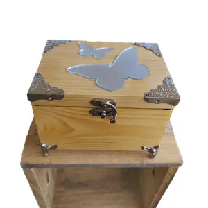 Handmade, felt-lined, Wooden Jewelry Box/Organiser With Butterfly and Heart Mirrors. Makes a Great Gift!