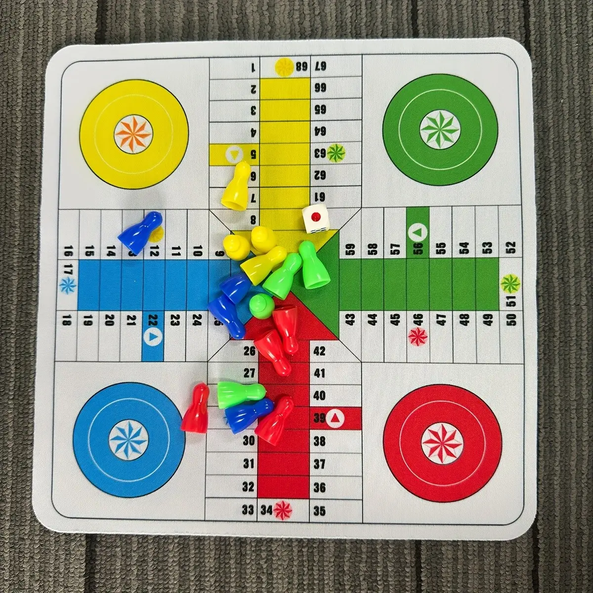 New Four-Person Ludo Game Board Mouse Pad Design, 9.45 Inch Rubber Chessboard + 16 Colorful Pieces, Foldable Family Board Games Tabletop Games Family Fun Game for Office Home Party Gift, Board Games for Family Night