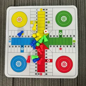 New Four-Person Ludo Game Board Mouse Pad Design, 9.45 Inch Rubber Chessboard + 16 Colorful Pieces, Foldable Family Board Games Tabletop Games Family Fun Game for Office Home Party Gift