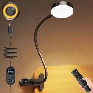 72 LED Clip-On Lamp with Remote - Clamp-Style, Color-Changing, Timer-Controlled Desk Lamp, Amber Ring Reading Light, 3 Colors, 5 Dimmable Settings, 30/60-Min Auto Off, for Headboard/Dorm (Black), Clamp-Style Desk Lamps, Color-Changing Desk Lamps