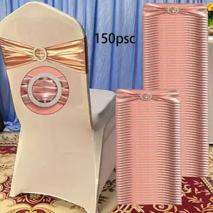 150pcs Golden Yellow Hot Stamping&Metallic Golden 200g/m2 Fabric Elastic Spandex Lycra Stretch Chair Cover Bands Bows Sashes with Round Buckle12 Colors, for Wedding Party Banquet Christmas Birthday Events Tablecloth Decoration-35 Application Scenarios