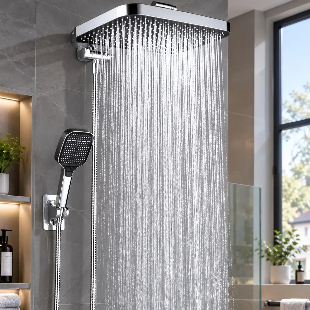 BOZIWA Upgraded 13-Inch High Pressure Rain Shower Head Combo, Adjustable Handheld Shower Head, Full Metal Diverter, Shower Hose & No-Drill Wall Mount Included