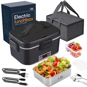 12V 24V 110V Electric Lunch Box Nifogo 80W 1.8L Stainless Steel Portable Food Warmer Display Screen Car Truck Work Square Black
