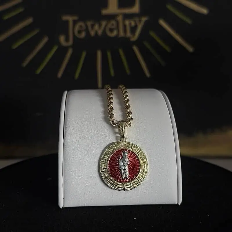 Saint Jude Pendant Faith Necklace, Gold-Plated Religious Jewelry for Men and Women with a 4mm 24-Inch Diamond Cut Rope Chain