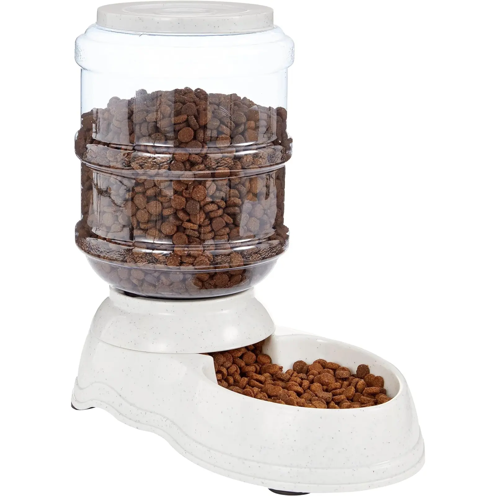Automatic Pet Food Feeder with Rubber Components for Dogs and Cats, 6-lb Capacity Small Gray Feeding Container with Included Bowl, 6-Pound