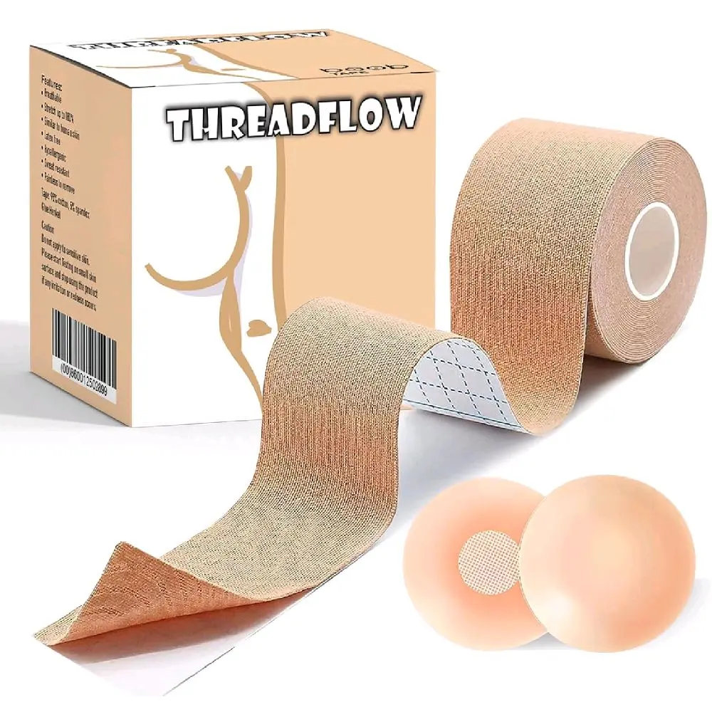 Boob Tape Breast Lift Tape for Large Breasts with 2 Pcs Nipple Covers Invisible Boobtape (Skin,2 in) Beige