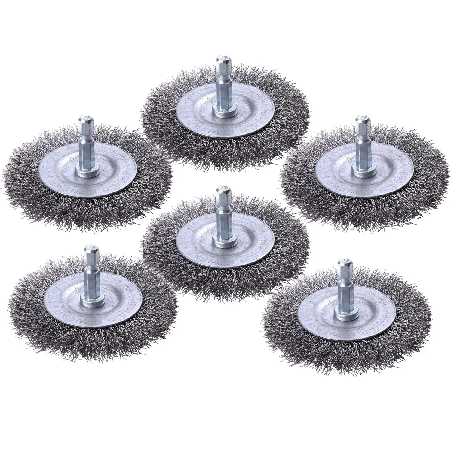 6 Pack Wire Wheel Brush for Drill - 1/4 Inch Hex Shank, Coarse Carbon Steel Crimped Wire Wheel for Cleaning Rust