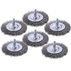 6 Pack Wire Wheel Brush for Drill - 1/4 Inch Hex Shank, Coarse Carbon Steel Crimped Wire Wheel for Cleaning Rust