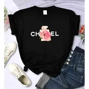 Summer Luxury Printed Women's T-Shirt Alphabet Flower Perfume Shirt Pattern T-Shirt High Quality Short Sleeve Top