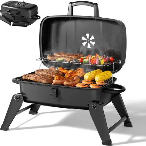 MASTER COOK Compact Rustproof Stainless Steel Foldable & Portable Charcoal-Gas Barbecue Grill - Lightweight, Easy to Clean, Adjustable Air Vent, 330 sq in Cooking Area for Camping, Garden (Indoor/Outdoor BBQ, Grilling Cheese, Rustproof Portable Barbecues)