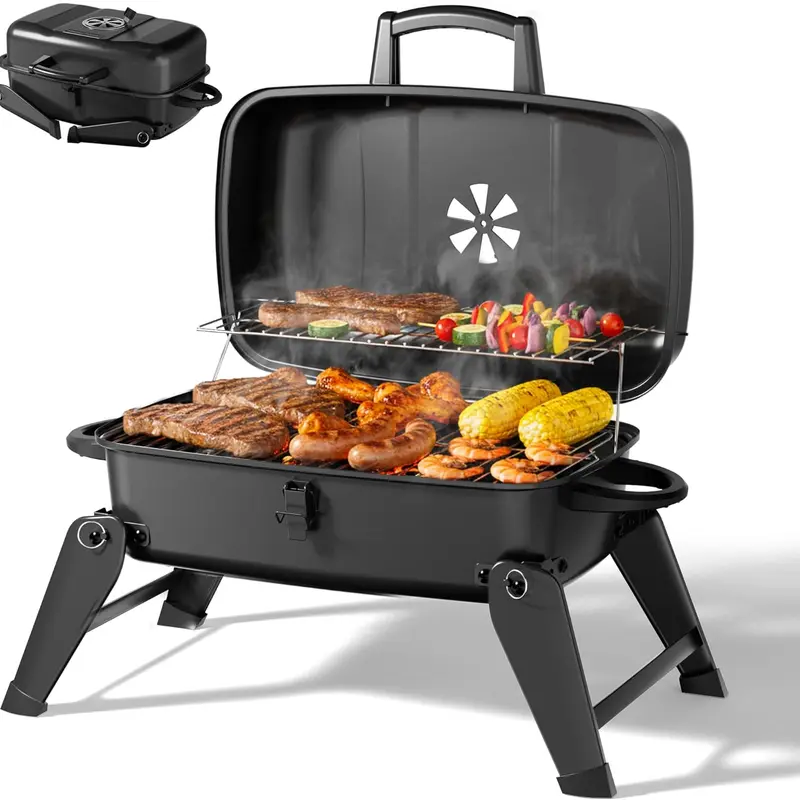 MASTER COOK Compact Rustproof Stainless Steel Foldable & Portable Charcoal-Gas Barbecue Grill - Lightweight, Easy to Clean, Adjustable Air Vent, 330 sq in Cooking Area for Camping, Garden (Indoor/Outdoor BBQ, Grilling Cheese, Rustproof Portable Barbecues)