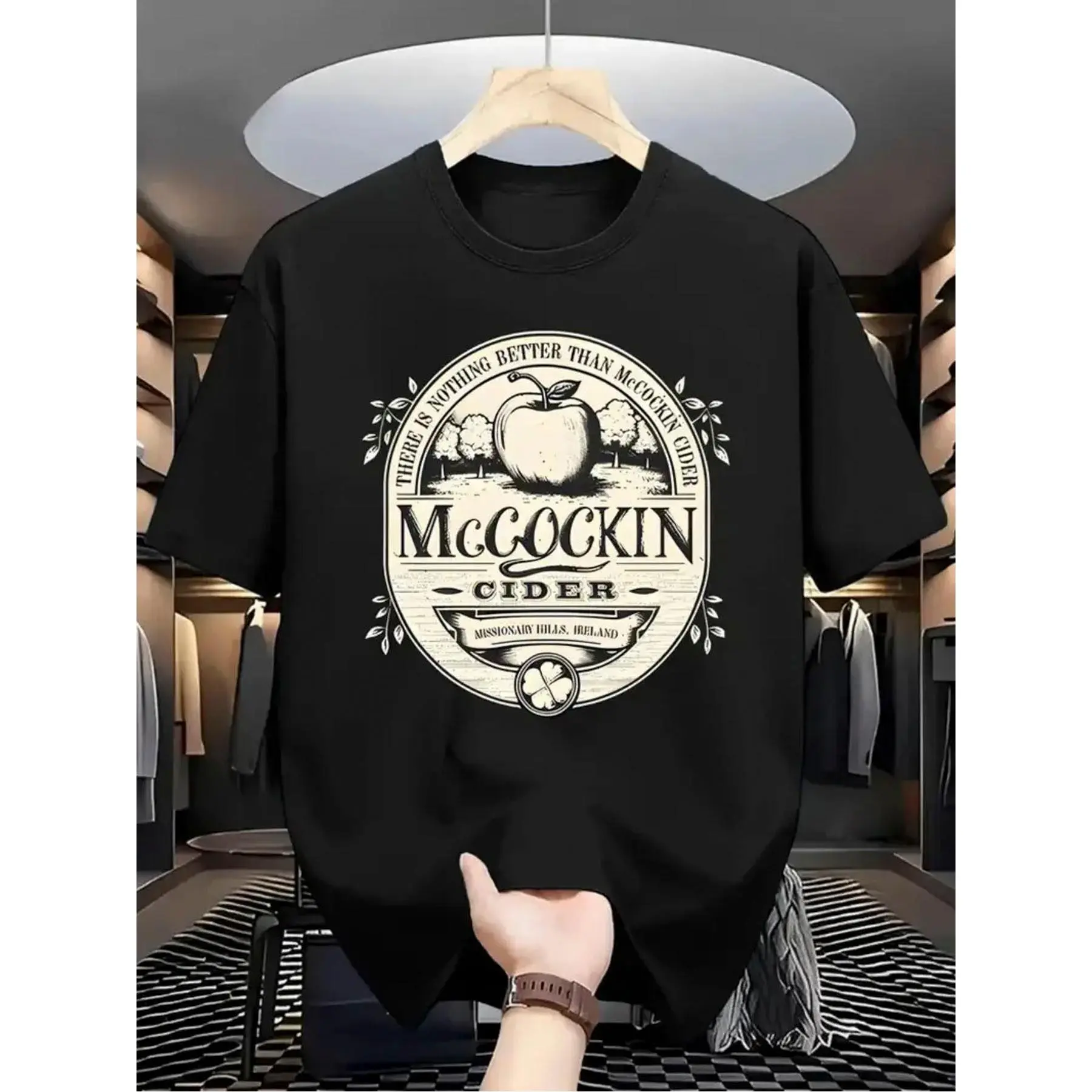 Men's Apple Tree Bitter Apple Pattern T-Shirt Loose Fit Crew Neck Short Sleeve with Mississippi River Valley Idaho Design