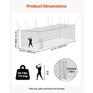 fathersdaygift VEVOR Baseball Batting Netting, Professional Softball Baseball Batting Hitting Training Net, Practice Portable Pitching Cage Net with Door Carry Bag, Heavy Duty Enclosed PE Netting, 35FT (NET ONLY)VEVOR Super Brand Day