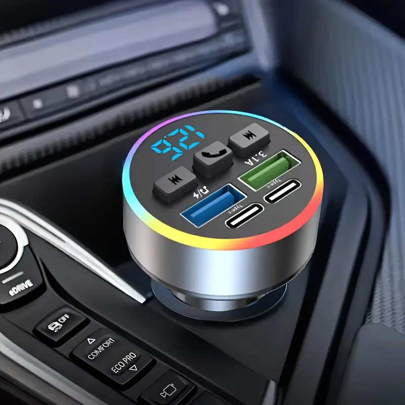 Super Wireless Type-C USB One-Touch Hands-Free Car Charger Audio Receiver Car MP3 Player FM Transmitter Dual USB Fast Charging, Wireless Charging, Car Additions, Hands-Free Calling, Reliable Transmitter