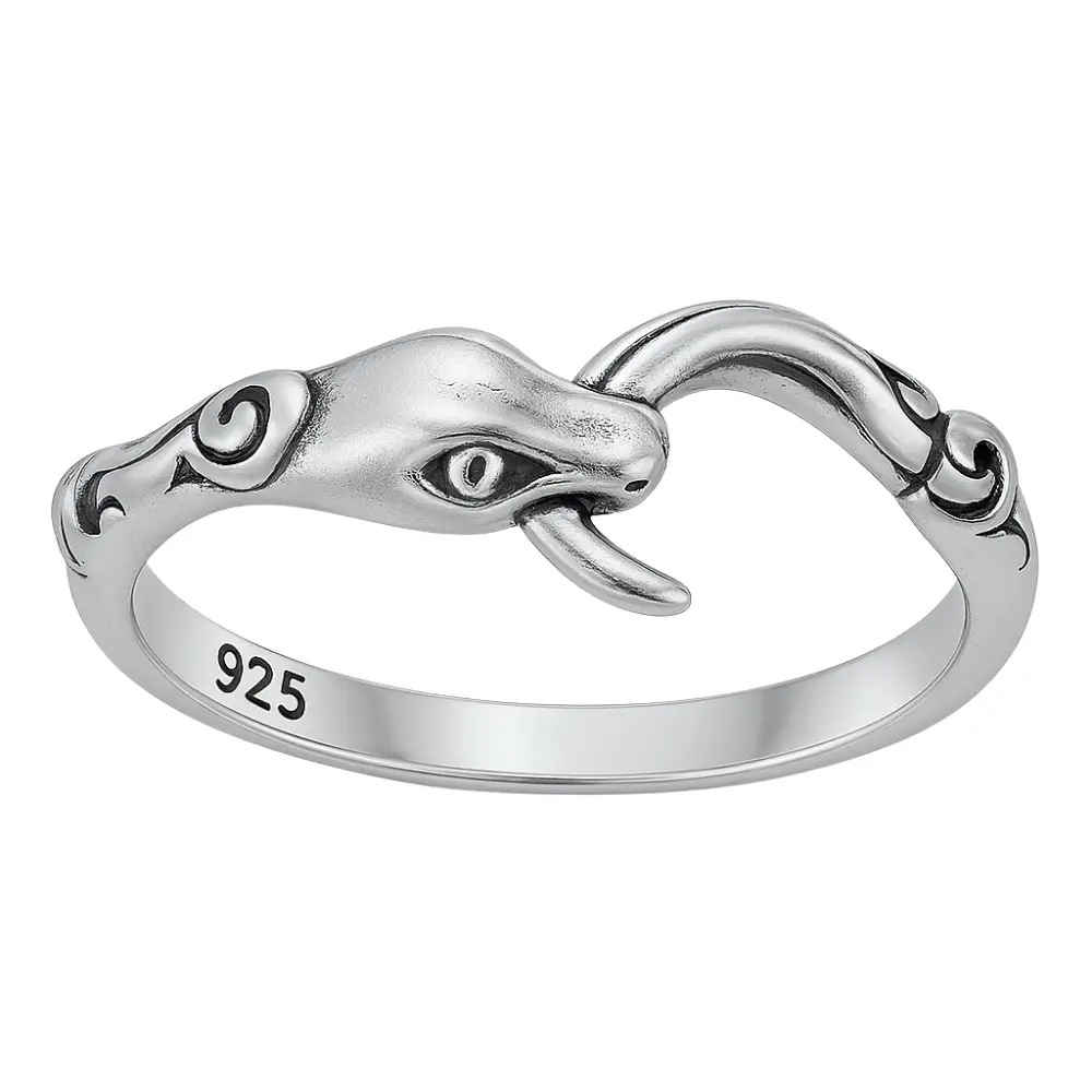 Snake Biting Tail Ring - Oxidized Sterling Silver