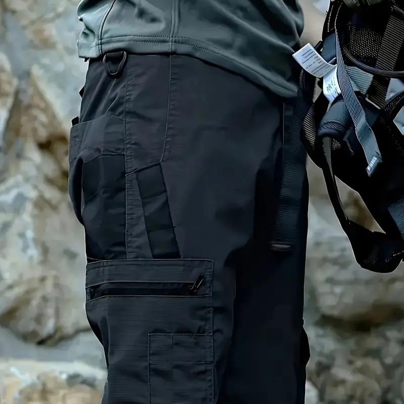 HOMUG Men's Durable Outdoor Training Pants, Men's Multi-Pocket Work Pants, Men's Solid Color and  Printed Pocket Zipper Waterproof Tactical Cargo Pants Without Belt, Regular Fit Sports Pocket Durable Autumn Pants.