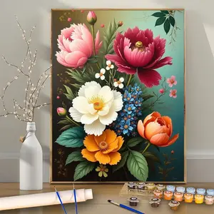 Paint by Numbers Kit for Adults Beginners,+1PC+Floral Bouquet của Hoa Dân Gian, 24Colors, No Frame, Gặm Số DIY Acrylic Painting, DIY Paint by Numbers, Perfect for Home Wall Decor, Ideal Gift for Birthdays, Father's Day, Christmas, Halloween, Mother's Day.