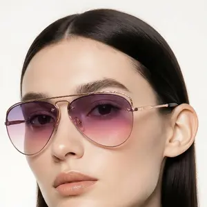 Pre-owned LOUIS VUITTON Rosegold Metal Rimless Aviator Sunglasses Full Set