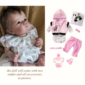 18 Inch Realistic Reborn Newborn Doll Full Accessory Set Soft Touch Hand-Planted Hair Lifelike Toy for Kids Collection Perfect Holiday Birthday Gift