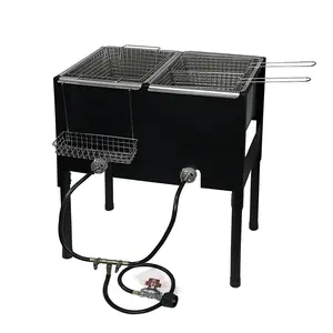 Barton 17QT High-Pressure Triple Basket Deep Fryer Double Burner Propane Station  Deep Fryer