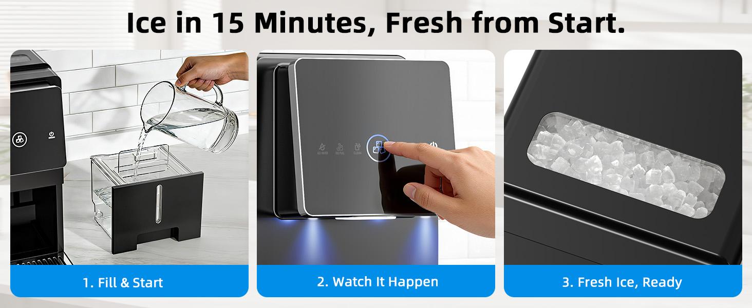 Antarctic Star Countertop Nugget Ice Maker, Self-Cleaning Portable Ice Machine, 33 lb/24H, 1.8L Water Tank, 1.5 lb Ice Storage, Touch Screen & Auto Ice Drop, for Home/Office/Kitchen