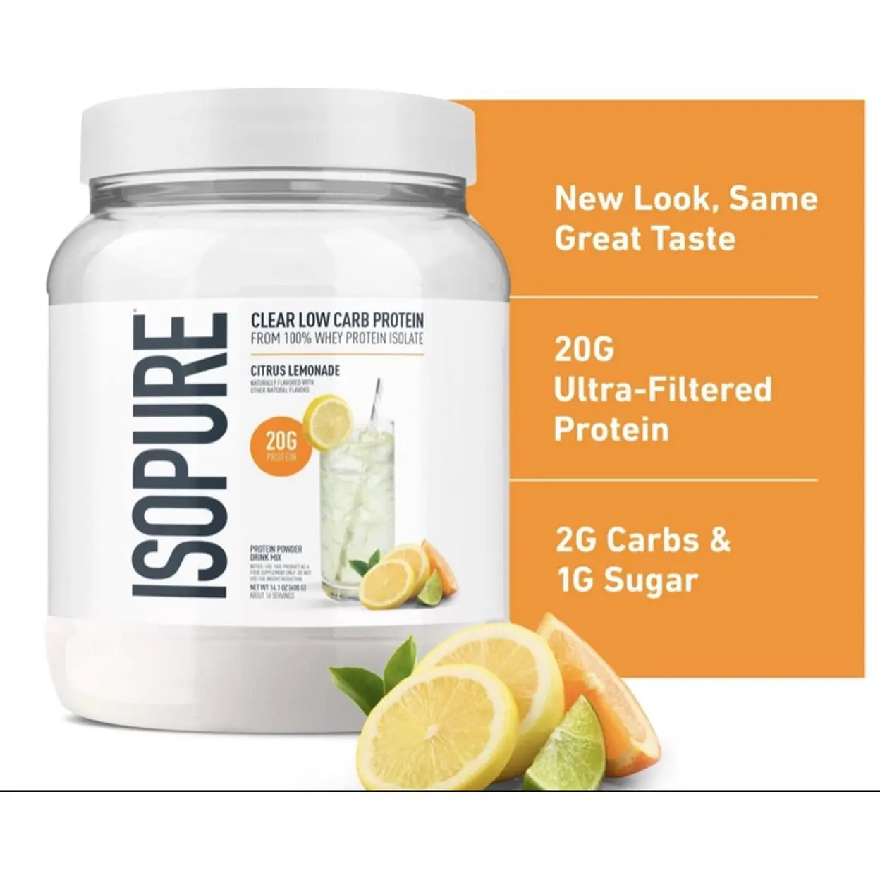 Isopure Clear Low Carb 100% Whey Protein Isolate Powder Citrus Lemonade 20g Protein Ultra-Filtered Keto Friendly
