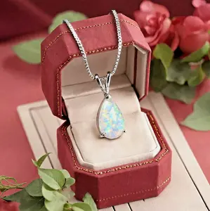 Opal Pendant Minimalist Teardrop Fire Opal Dainty Adjustable Silver Chain Necklace - Exquisite Design & Vibrant Colors - Perfect Gift exquisite birthday gift