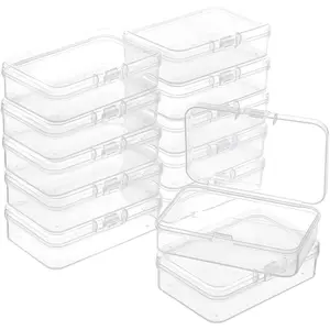 12 Packs Rectangle PP Plastic Container Box, 3x2x0.8inch Bead Storage Organizer Box, Dustproof Case with Hinged Lid for Cards, Beads and Craft Supplies