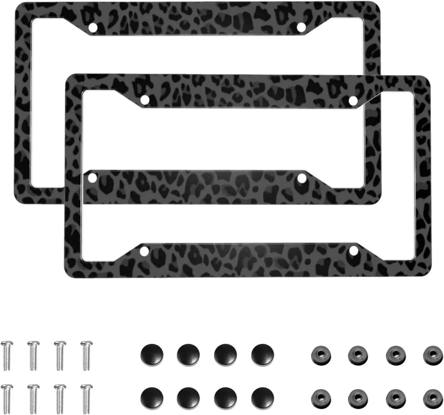 Automotive License Plate Frames 2-Pack - Black Leopard Designs, Rustproof Tag Holder with Screws, Car Exterior Accessories, Fits Standard US Cars/Trucks, Ideal for Christmas Gifts, Two Piece Set