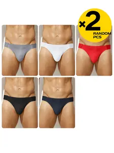 2/3/4 Pcs Random Color Men's Solid Plain Low-Rise Briefs, Casual Underwear Brief, Slim & Stretchy, Sporty, Bikini Style, For Sports & Party