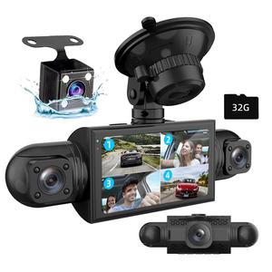 dash cam with front & rear & inside left & right 360 view, loop recording dash camera for cars with 32gb micro sd card, hd night-vision auto dvr, car essentials, dashcam for cars, safe driving camera, automotive dvr camera, touchscreen dash cam