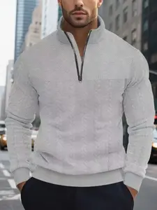 Men's Fall Winter Fashion Half-Zip Knit Sweater, Casual Fitted Pullover, Available in Navy Colors