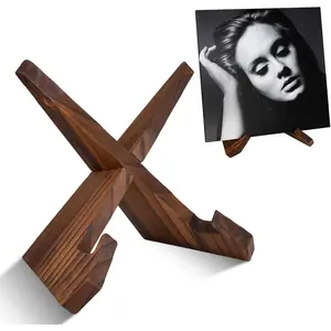?Now Playing Vinyl Record Album Stand - Rustic Brown Handcrafted Solid  Retro Display & Storage Holder, Gifts for LP Lovers