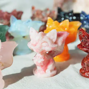 Natural Crystal Fox Carving Collection - Vibrant Colors & Unique Designs for Home Decor